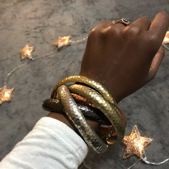 Multicolored 5-ring bangles bracelet Rose Gold - Picture 1 of 7